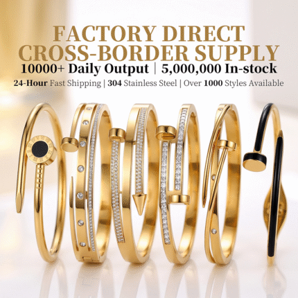 European and American Cross-Border Titanium Steel Bracelet for Women, 304 Stainless Steel Rhinestone Open Bangle, PVD Vacuum Plating, Waterproof, Fade-Resistant